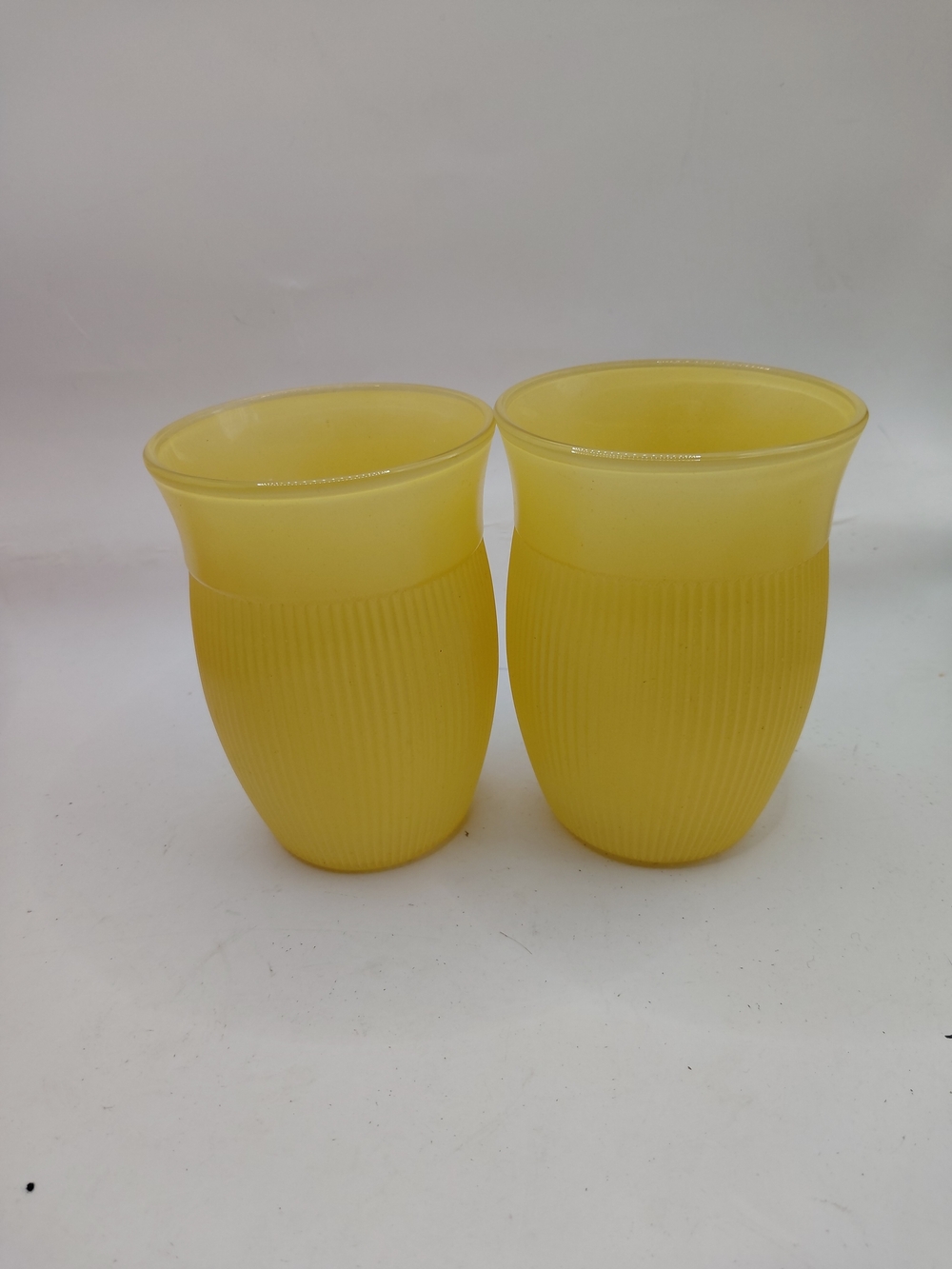 2 Vintage Hazel Atlas Fine Rib Flared Water Tumblers Yellow MCM